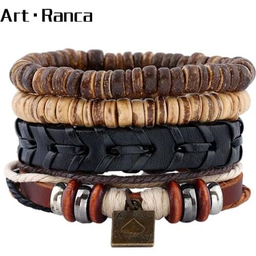 European and American popular suit national coconut shell mens and womens bracelets braided multi-layer leather suit Bracelet