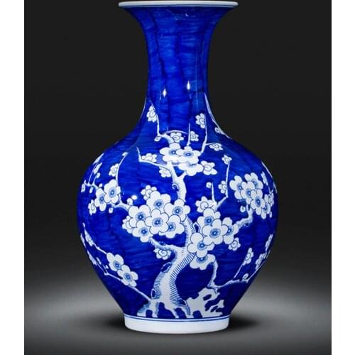 Jingdezhen porcelain vase flower arrangement antique blue and white porcelain hand painted ice plum Chinese style living room
