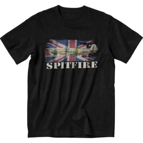 Male Spitfire Aircraft RAF Plane Union Jack Aeroplane T Shirt Short-Sleeve Cotton Tshirt Cool T-shirt Airplane Tee Tops Clothing