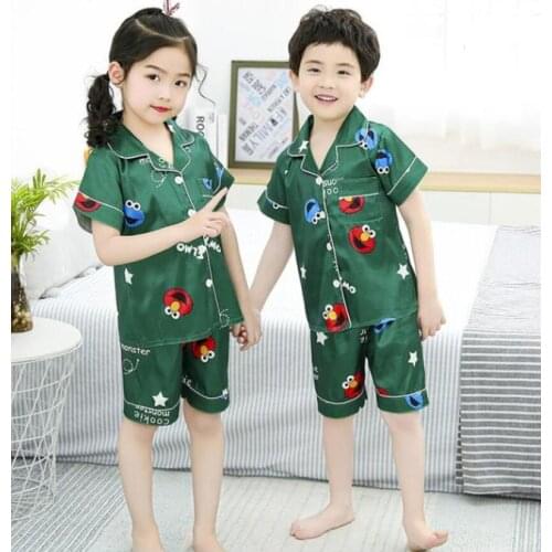 Good Quality Summer Boys Pyjamas Set Short Sleeve Children Pajamas Set Soild Kids Homewear Suit Casual Sweet Girls Sleepwear Set
