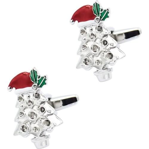 Personality Silver Color Christmas Tree Cufflinks Diamonds Womans Cuff Links Mens French Shirt Cuff Buttons Christmas Gifts