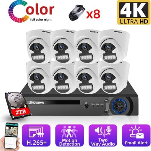 8CH 4K 8MP POE NVR Kit CCTV Security Camera System Kit Indoor Dome Two-way Audio Video Security Surveillance POE IP Camera Kit