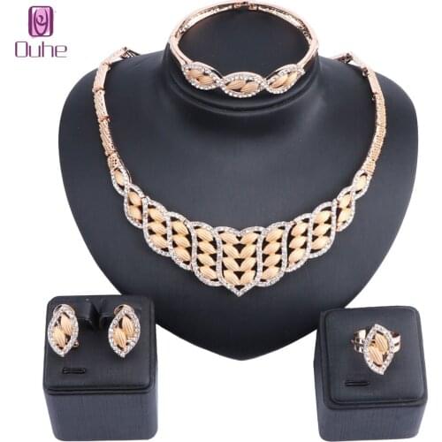 Bridal Gift Nigerian Woman Wedding African Beads Jewelry Set Brand Dubai Gold Color Crystal Jewelry Sets Wholesale Design