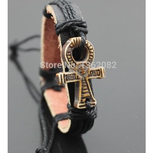 Vintage Style Ancient Egyptian Symbol Of Life Handmade Leather Ankh Bracelet Amulet Gift MB50