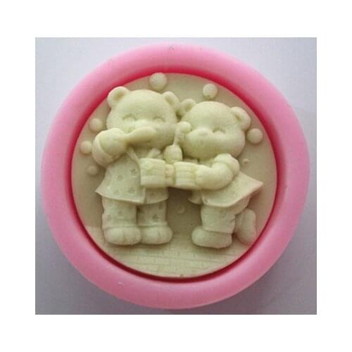 Bear couple brush teeth Craft Art Silicone Soap mold Craft Molds DIY Handmade soap molds