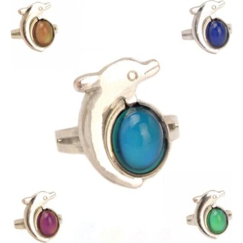 Cute dophine mood ring mix design change color ring to the temperature of your blood 12pcs/lot