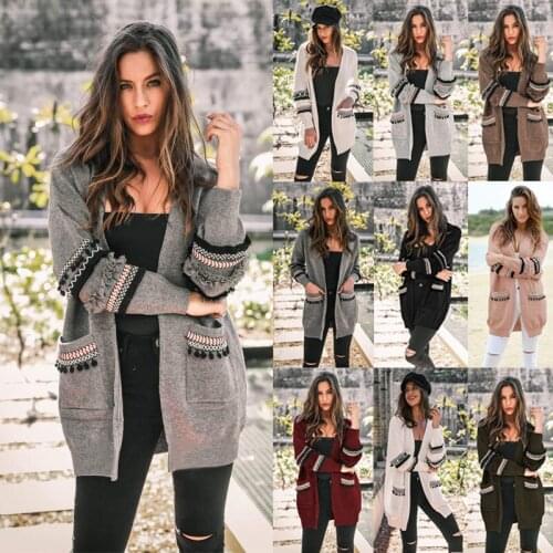 Fashion Splicing Long-sleeved Womens Long Cardigan Sweater Jacket Ladies Plus Size Knitted Cardigan Jackets for Women