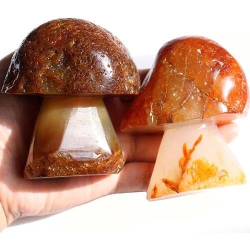 MOKAGY Hand Carved Natural Red Crystal Agate Quartz Mushroom 60MM-70MM 1pc
