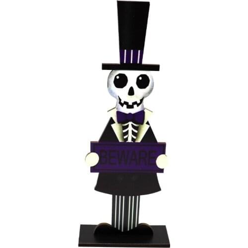 Cartoon Retro Gentleman Skull Wooden Sign Beware Letters Halloween Table Decoration Centerpieces Tier Tray Party Dinner