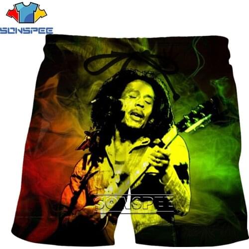 SONSPEE 3DBob Marley Singer Print Shorts Mens Casual Beach Sports Outer Shorts Harajuku Street Hip Hop Star Oversized Pants