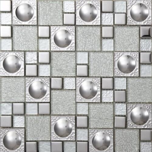 Stainless steel & glass mosaic silver color for kitchen backsplash athroom shower wall tiles hallway mosaic dining room wall