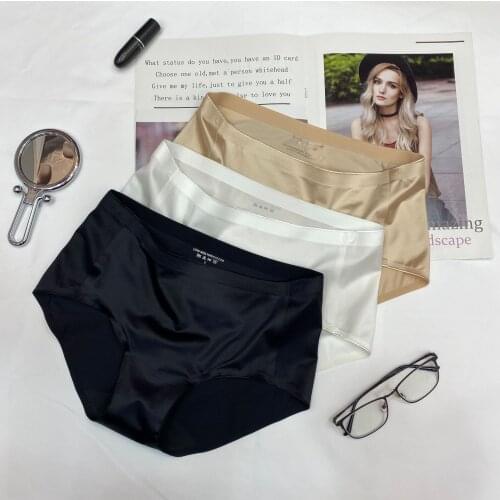 Smooth Satin Silky Femme Underpants Cotton Crotch Womens Panties Sport Panty Buttocks Briefs Sexy Lingerie Mid Waist Underwear