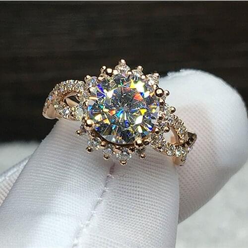 Centre 1ct Round Cut Moissanite Ring Side Stones Solid 18K Yellow Gold 1ctw Wedding Ring Fine Gold Jewelry For Women