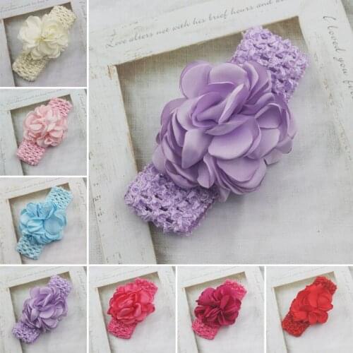 1pcs Infant Baby Girls Satin Flower Headband Elastic Crochet Hairbands Newborn Bebe Photo Props Kids Headdress Hair Accessories
