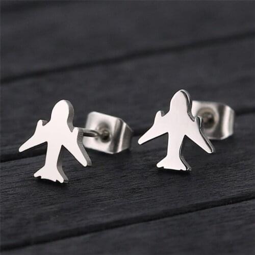 SMJEL Fashion Airplane Stainless Steel Stud Earrings for Men Kids Aircraft Statement Earrings 2019