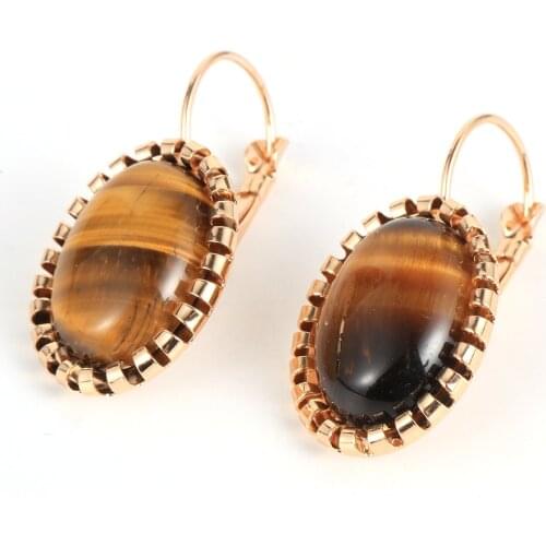 Women Oval Natural Gem Stone Dangled Earrings Tiger Eye Labradorite Amethysts Pierced Healing France Earring Hook Trendy Jewelry