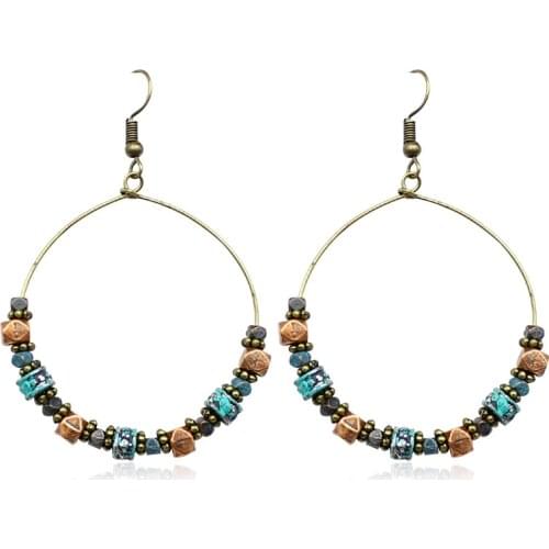 Vintage Big Circle Dangle Earrings Colorful Beads Resin Stone Danglers Chakra Charm Drop Earring Women Eardrop Fashion Jewelry