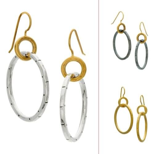 Vintage Two-color Metal Connected Round Dangle Earring Indian Tribal Gold Silver Color Hollow Circle Drop Earrings