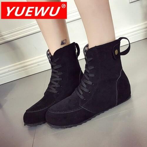 YUEWU European Style Flat Heel Fashion Boots Solid Color Medium Boots Cattle Suede Four Seasons To Wear