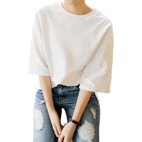 2019 Summer white Loose O-Neck Tops Tees womens fashion Casual Cotton Short sleeve T-shirt temperament Tops T-shirt women