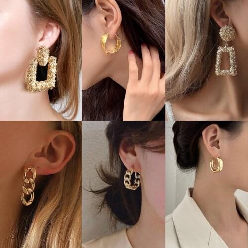 Punk Golden Stud Earrings For Women 2021 Girl Simple Earrings Geometric Circle Hoop Earrings Fashion Brincos Jewelry Accessories