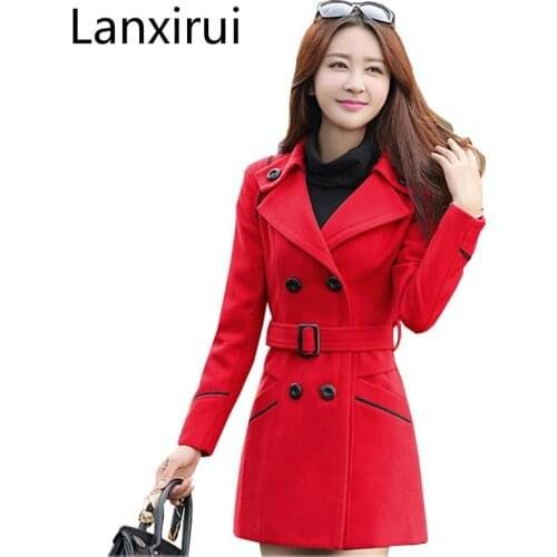 Women Woolen Coats New Female Winter Jackets Elegant Wool Blends Trench Coat Ladies Windbreaker Outwear Plus Size 3XL