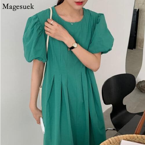 Vintage Plus Size Summer Dress Women 2021 Korean Cotton High Waist Casual Dress Women Puff Sleeve Long Dresses Vestido 14900