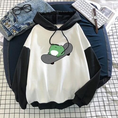 Winter Skateboard Frog Oversized Sweatshirt Men And Women Hoodies Harajuku Warm Pullover Drawstring Harajuku Plus Size Woman Top