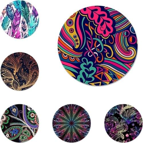 Mandela flower art Feather Icons Pins Badge Decoration Brooches Metal Badges For Clothes Backpack Decoration 58mm