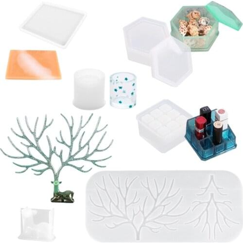 1 Set Crystal Epoxy Resin Molds Deer Makeup Jewelry Display Tray Silicone Mould W0YA