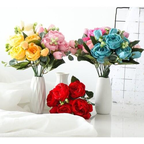 1Pc 30cm 9 head Silk Peony Artificial Flowers Rose bouquet Vase Home Decoration Wedding DIY Party Ornament Supplies