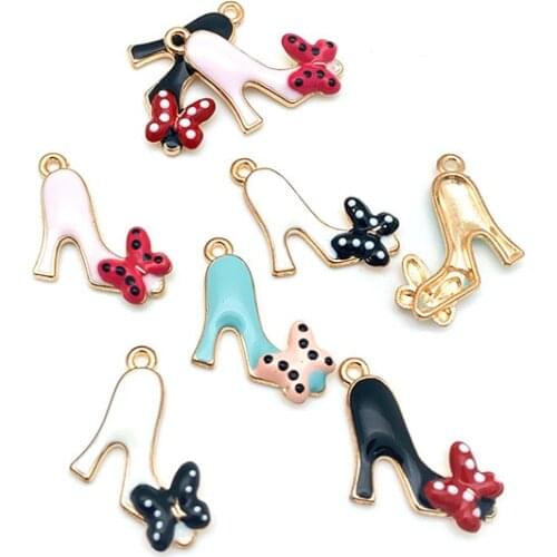 10pcs Bowknot High Heels Shoes Enamels High Heels Charms Making For Women Shoe DIY Pendant Necklaces Keychains Jewelry XL640