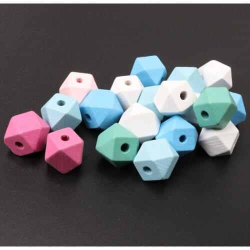 12mm 20pcs Mix Red Pink White Natural Faceted Wooden Unfinished Geometric Spacer Beads For Jewelry making Handmake DIY KL62-12mm