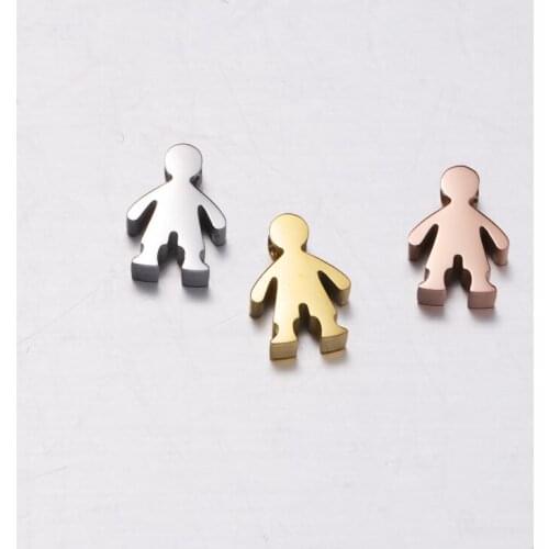50pcs 10*12mm Gold/steel Color Stainless steel mirror polish 3D Small Boy Beads Charm for DIY Handmade Jewelry Making