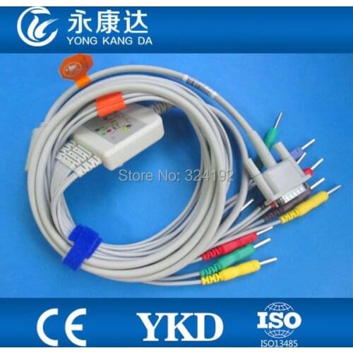 Free shipping Compatible Schiller EKG cable with 10 leadwires , ECG patient cable with Din 3.0 plug leadwires