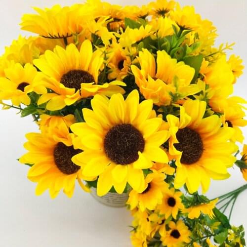 Artificial Sunflower Bouquet, 1 Bunches Silk Sunflowers Fake Yellow Flowers for Home Decoration Wedding Decor