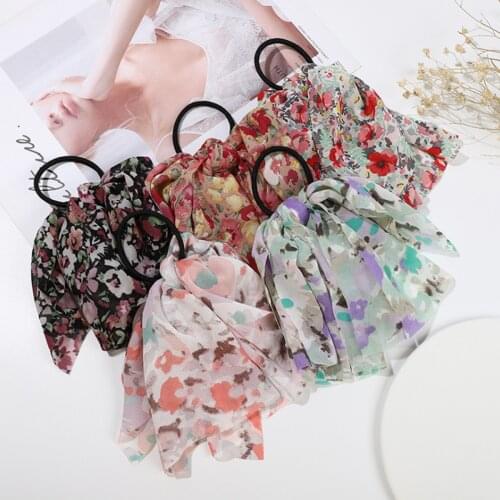 Floral Print Bow Hair Ties For Women Ribbon Ponytail Hair Accessories Elastic Hair Bands Fashion Lady Headdress