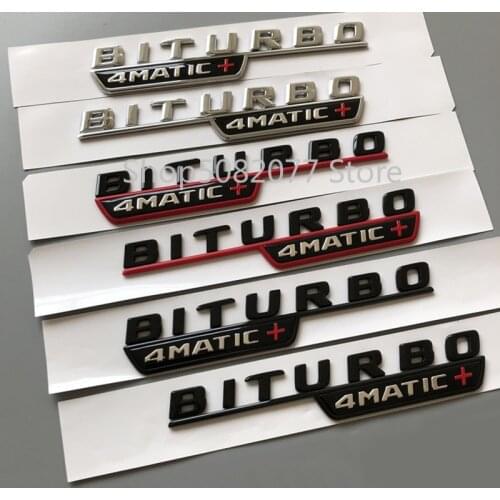 2017 Letter Emblem for Mercedes Benz amg BITURBO 4MATIC+ Red Plus Car Styling Fender Badge Doulbe Turbo Sticker Chrome Black Red