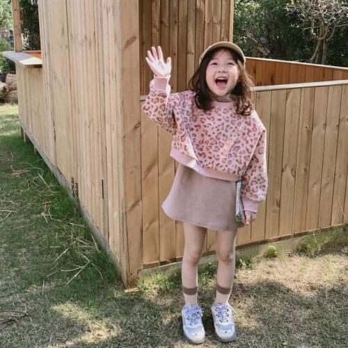 Baby Girls Suit Two-piece Velvet Long Sleeves Thickened Top+Long dress Leopard Print Girls Boutique Outfits Fashion Clothes