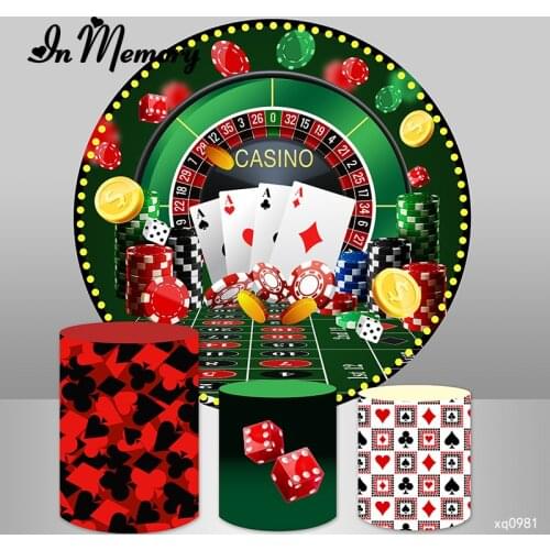 Adult Birthday Party Round Backdrop Cover Casino Playing Card Theme Circle Photography Background Custom Plinth Covers Photocall