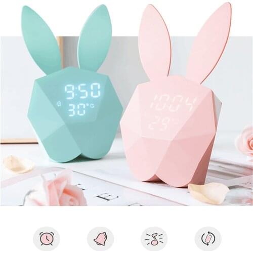 Cute Rabbit Alarm Clock Smart Wall Lamp Small Night Light USB Charged LED Wall Clock Lamp Digital Clock Valentines Day Gift