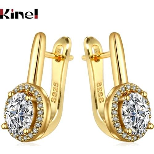 Kinel Trendy Oval Cubic Zirconia Stud Earrings For Women Gold Silver Color Simple CZ Earrings Wedding Party Engagement Jewelry