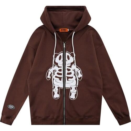 2021 Hip Hop Skeleton Fashion Sweatshirt Coats Men Harakuju Graphic Casual Pullover Hoodies Streetwear Oversized