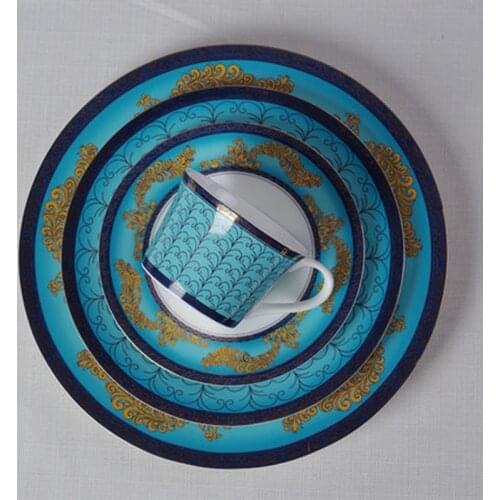 Wourmth Bone China Tableware Set Western Steak Dishes Dessert Plate Rice bowl Hand Painted Gold Penh Dinner Cutlery Set Ceramic