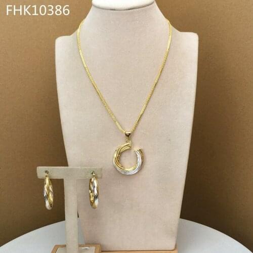 Yuminglai Superior Quality African Sets Simple Design Two Tones Pendant and Earrings Jewelry Set for Women FHK10386