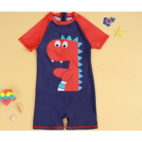 2021 new popular boys' swimsuit one piece dinosaur cartoon cute short sleeve swimming cap