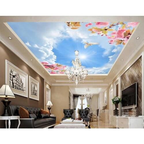 Papel parede mural wallpaper Peach pigeon sky ceiling Wall Decoration Non woven roll ceiling papel de parede