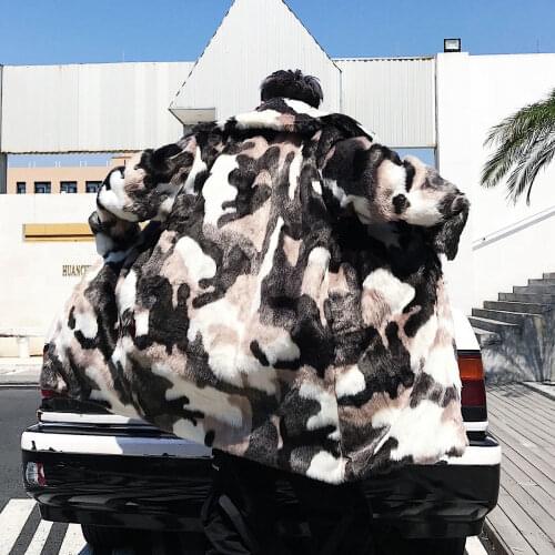 2020 Winter Mens Casual Faux Fur Parkas Korean Streetwear Woman Coat Camouflage Male Fashion Thicken Clothing