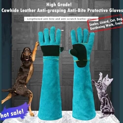 High Grade Pet Gloves Cowhide Leather Anti-grasping Anti Bite Protective Gloves Snake Lizard Cat Dog Gardening Work Train Gloves