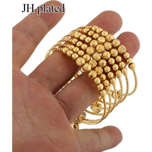 JHplated African Ethiopia Dubai Fashion gold color bell bangles jewelry women Party wedding gifts Stretchable free size Bracele